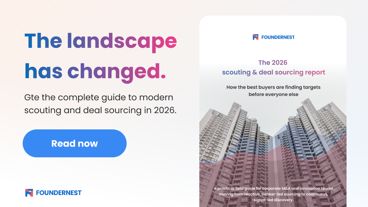 FounderNest's 2026 Scouting and Deal Scourcing Report cover with blue read now button